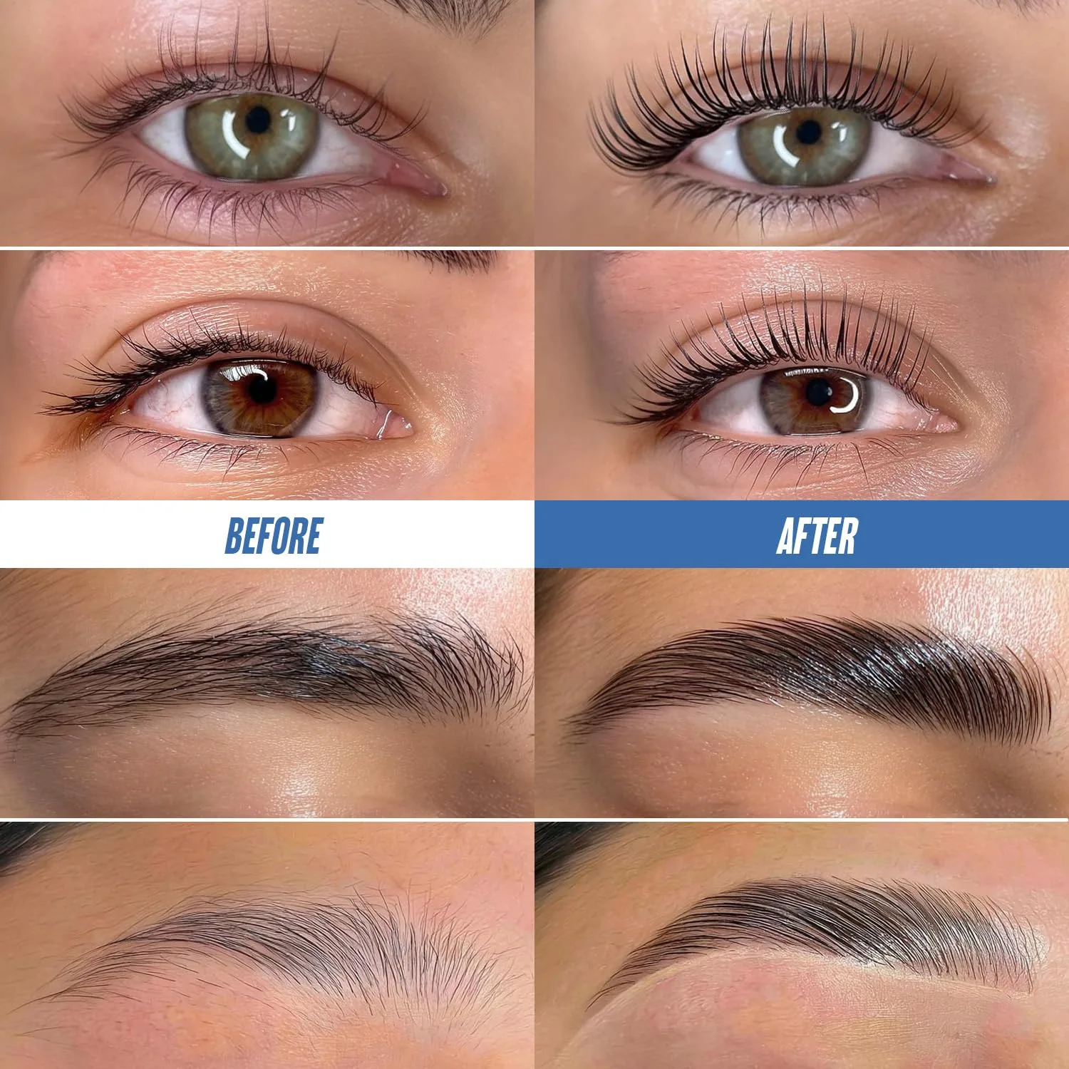 Before and after lash and brow examples supplied by STACY LASH
